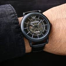 Armani Black Leather Automatic Watch