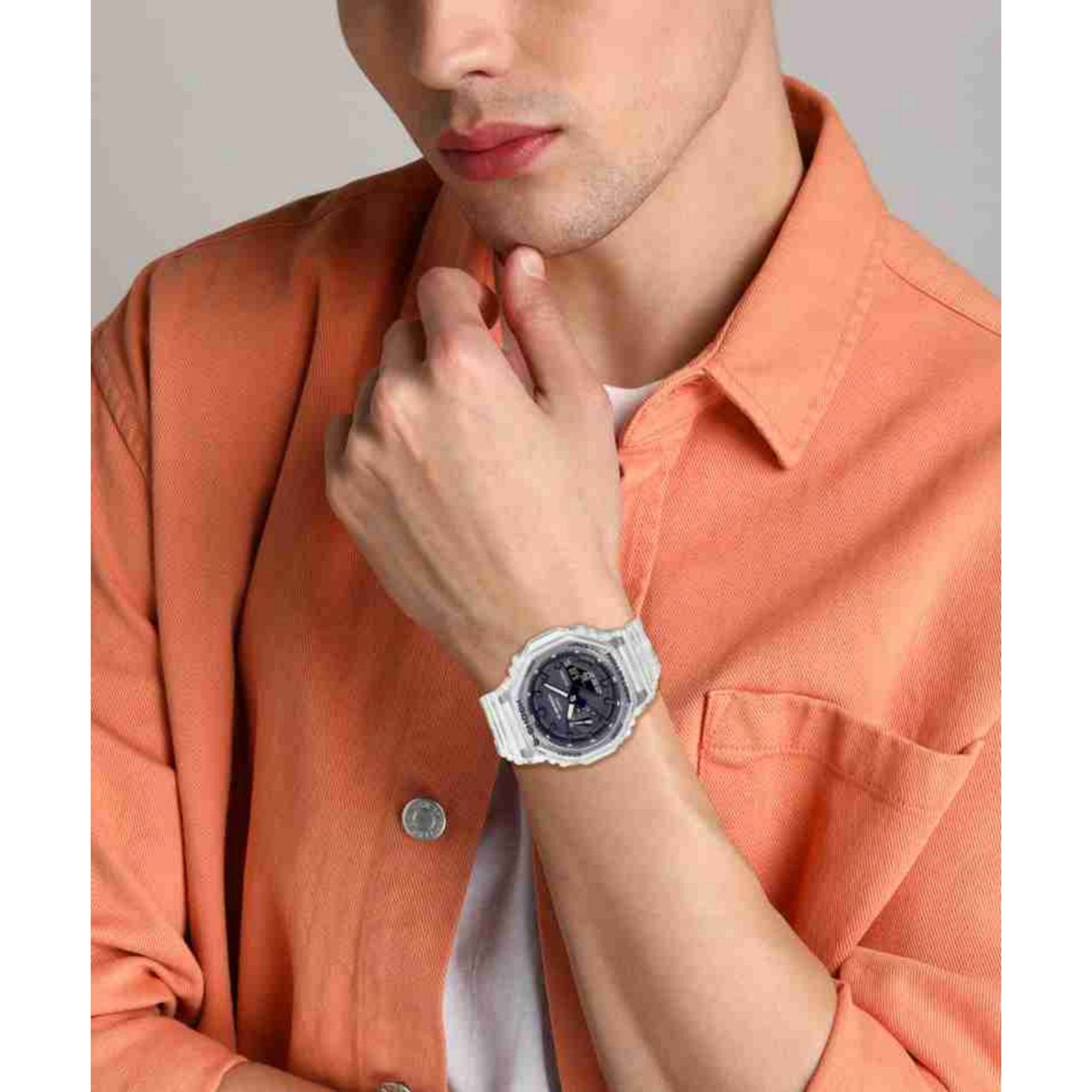 CASIO G-SHOCK Black Dial Translucent Resin Strap Analog-Digital Watch - For Men G1102 (GA-2100SKE-7ADR)