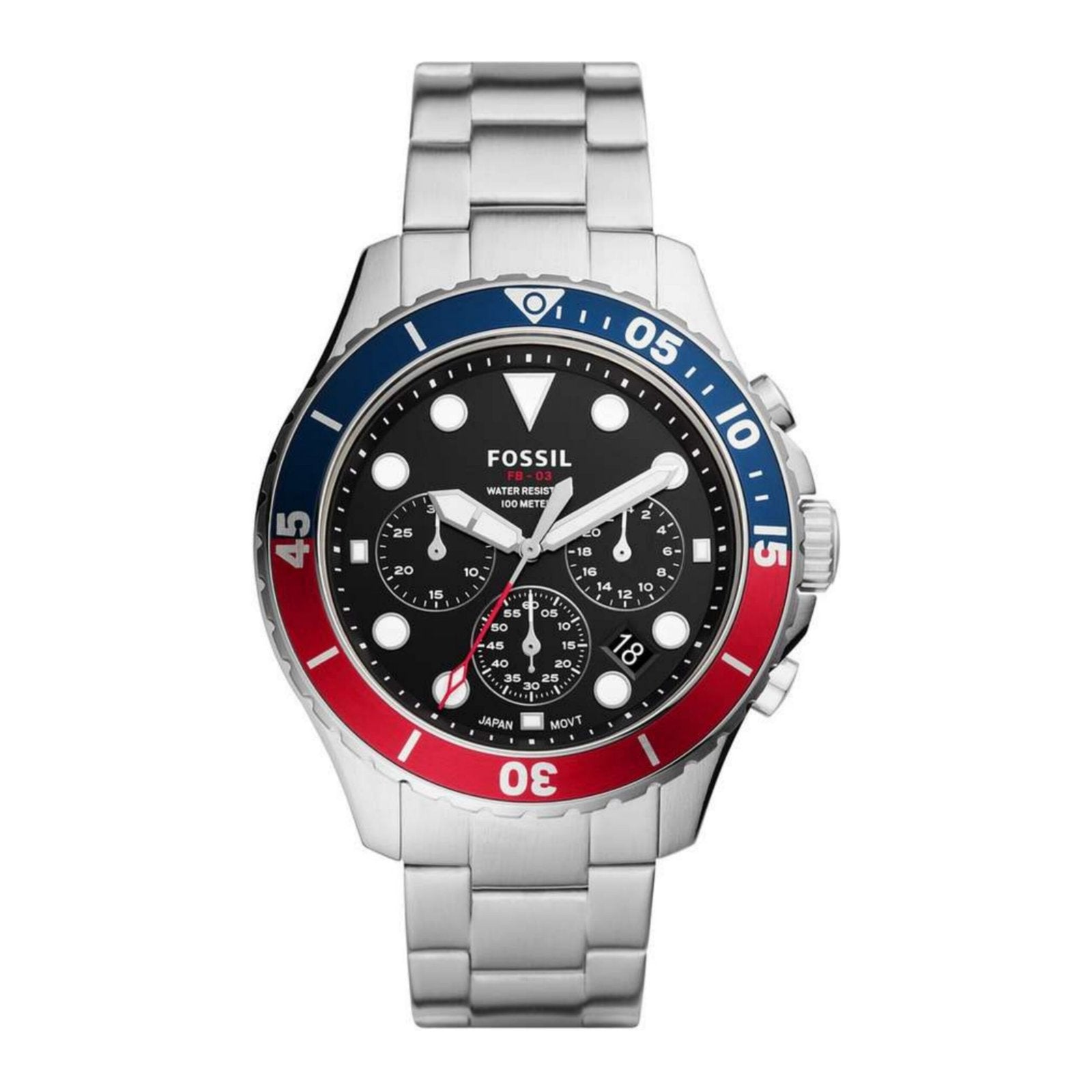 Fossil Fb 03 Silver Red Metal Watch