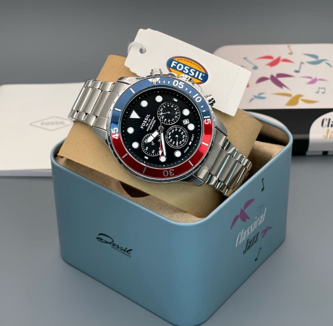 Fossil Fb 03 Silver Red Metal Watch