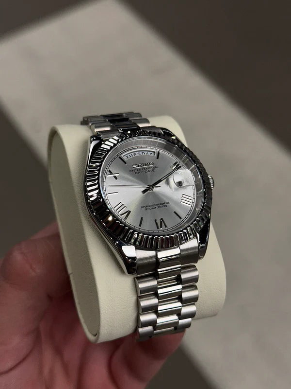 Seiko Oyster Perpetual Day Date Platinum Roman numeral dial