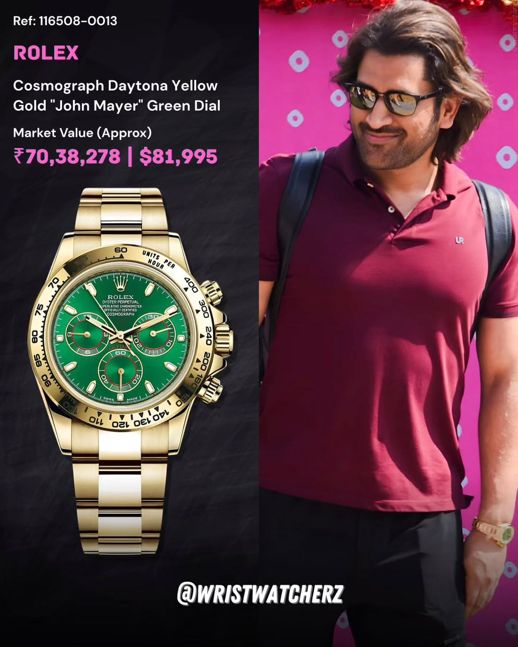 Rolex Daytona Gold Green MS Dhoni Metal Watch
