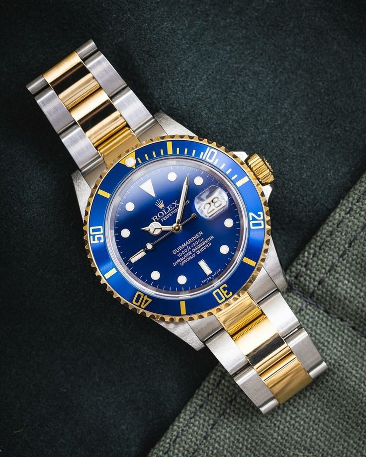 Rolex Submariner Silver Gold Blue Metal Watch