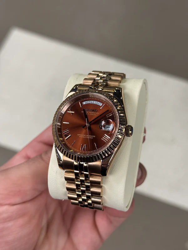 Seiko Oyster Perpetual Day Date Rose gold Roman Dial