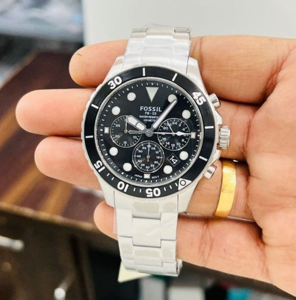 Fossil Fb 03 Silver Black Metal Watch