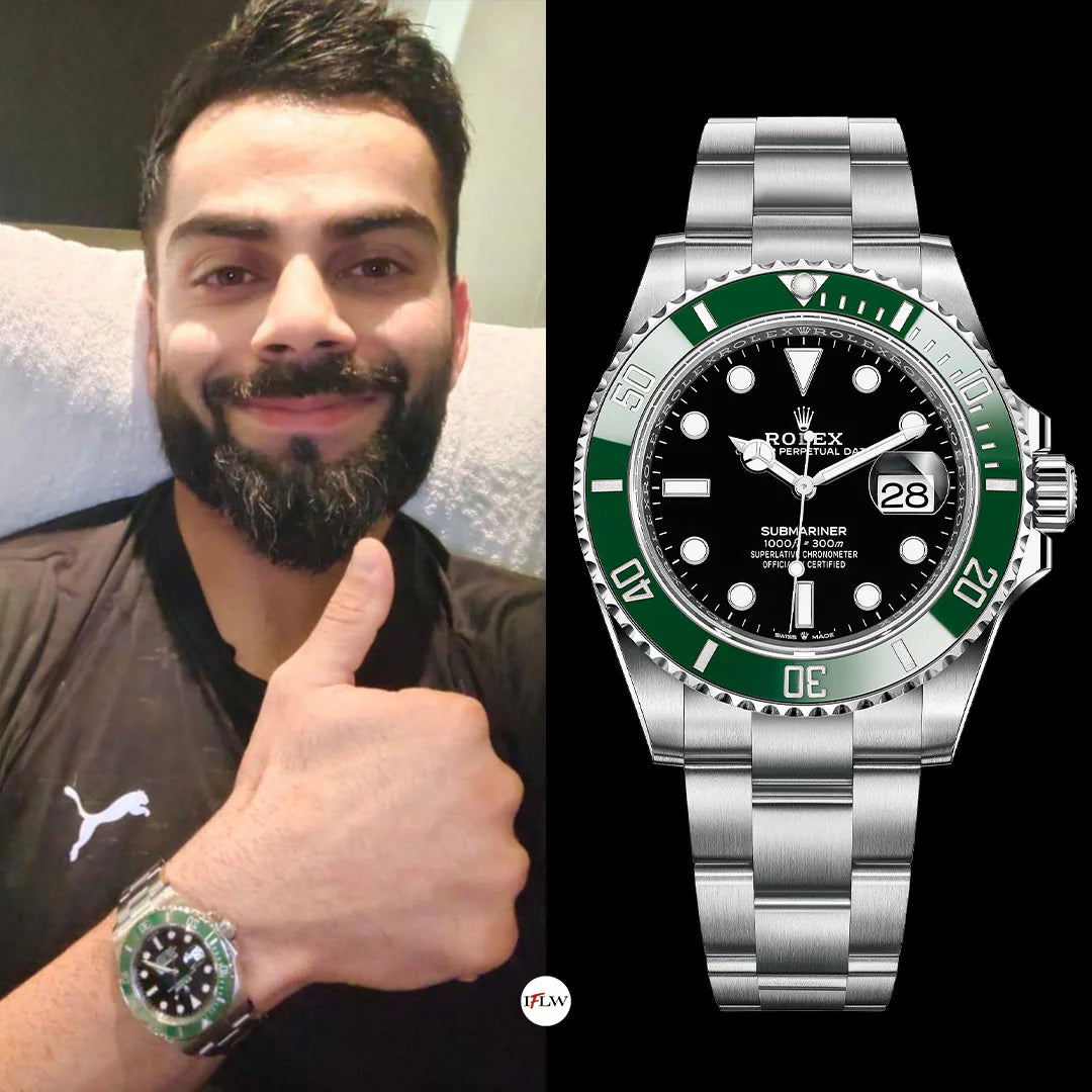 Rolex Submariner Silver Green Metal Watch VIRAT KOHLI
